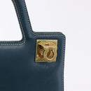 Salvatore Ferragamo Gancini Hand Bag Leather Blue Gold Auth bs36361-18