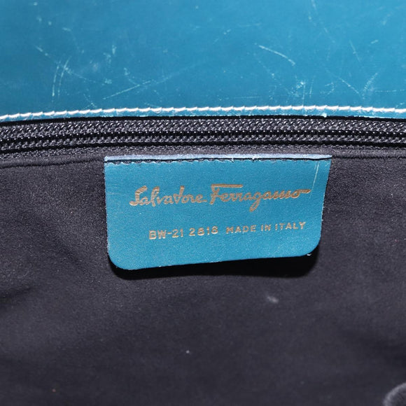 Salvatore Ferragamo Gancini Hand Bag Leather Blue Gold Auth bs36361