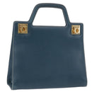 Salvatore Ferragamo Gancini Hand Bag Leather Blue Gold Auth bs36361-1
