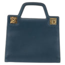 Salvatore Ferragamo Gancini Hand Bag Leather Blue Gold Auth bs36361-2