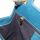 Salvatore Ferragamo Gancini Hand Bag Leather Blue Gold Auth bs36361-21