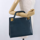 Salvatore Ferragamo Gancini Hand Bag Leather Blue Gold Auth bs36361-23