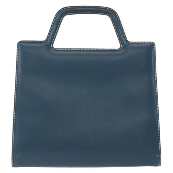 Salvatore Ferragamo Gancini Hand Bag Leather Blue Gold Auth bs36361