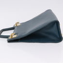 Salvatore Ferragamo Gancini Hand Bag Leather Blue Gold Auth bs36361-4