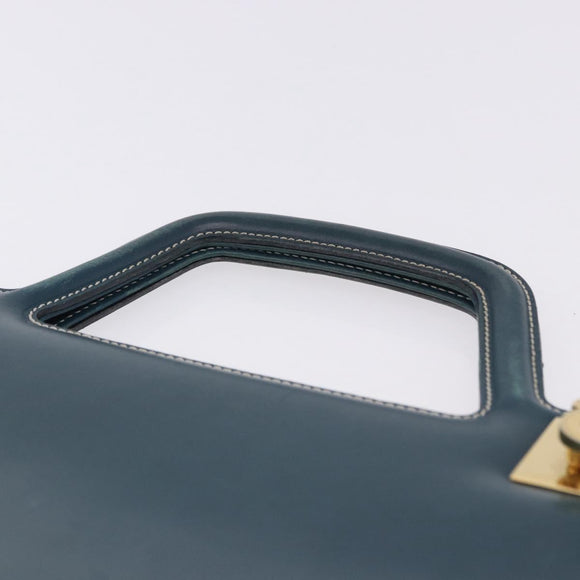 Salvatore Ferragamo Gancini Hand Bag Leather Blue Gold Auth bs36361