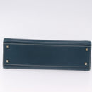 Salvatore Ferragamo Gancini Hand Bag Leather Blue Gold Auth bs36361-5