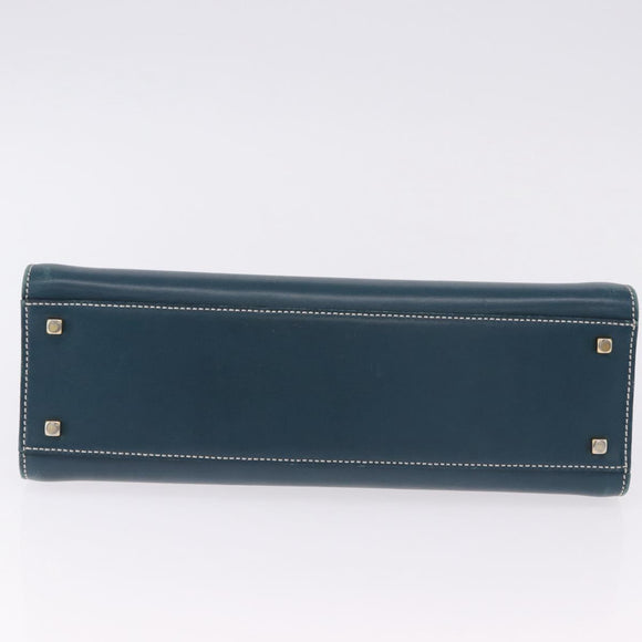 Salvatore Ferragamo Gancini Hand Bag Leather Blue Gold Auth bs36361