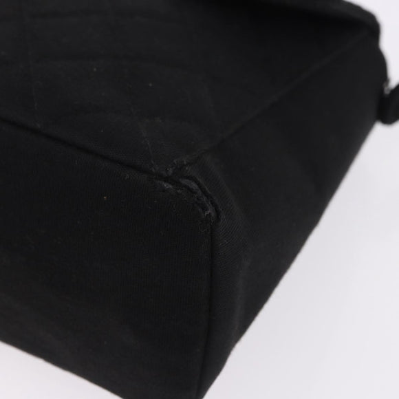 CHANEL Matelasse Hand Bag Cotton Black Silver CC Auth bs36363