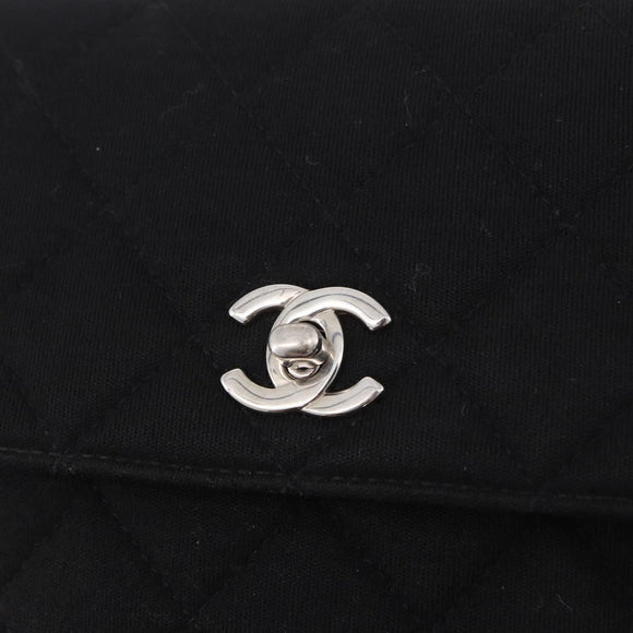 CHANEL Matelasse Hand Bag Cotton Black Silver CC Auth bs36363