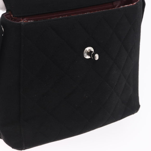 CHANEL Matelasse Hand Bag Cotton Black Silver CC Auth bs36363