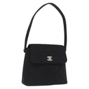 CHANEL Matelasse Hand Bag Cotton Black Silver CC Auth bs36363-1