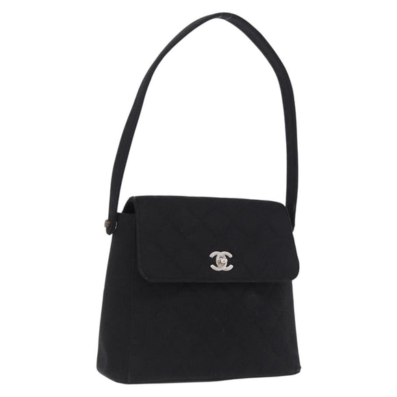 CHANEL Matelasse Hand Bag Cotton Black Silver CC Auth bs36363