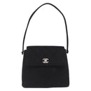 CHANEL Matelasse Hand Bag Cotton Black Silver CC Auth bs36363-13