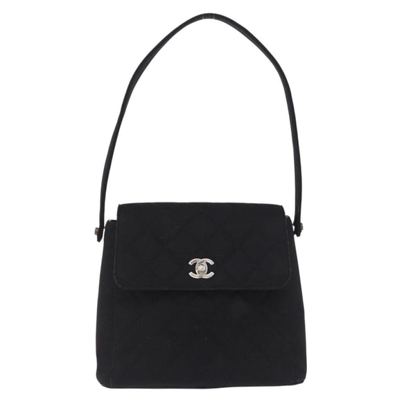 CHANEL Matelasse Hand Bag Cotton Black Silver CC Auth bs36363