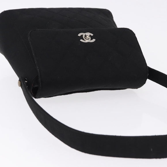 CHANEL Matelasse Hand Bag Cotton Black Silver CC Auth bs36363