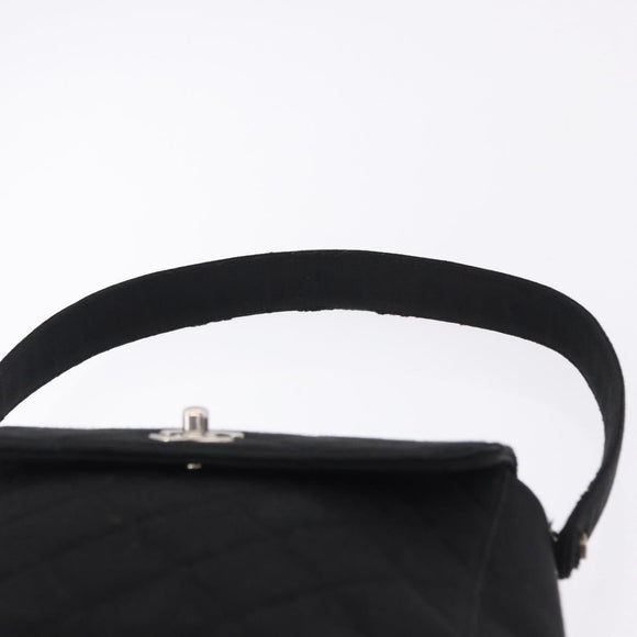 CHANEL Matelasse Hand Bag Cotton Black Silver CC Auth bs36363