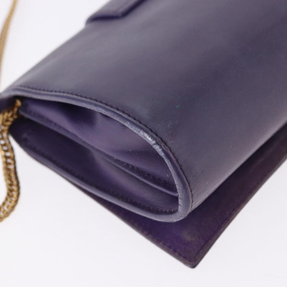 SAINT LAURENT Classic Y Line Chain Satchel Small Bag Leather Purple Auth bs36364