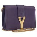 SAINT LAURENT Classic Y Line Chain Satchel Small Bag Leather Purple Auth bs36364-1