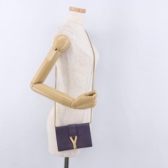SAINT LAURENT Classic Y Line Chain Satchel Small Bag Leather Purple Auth bs36364