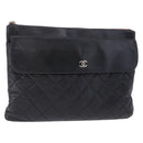 CHANEL Matelasse Clutch Bag Lamb Skin Black Silver CC Auth bs36365-1
