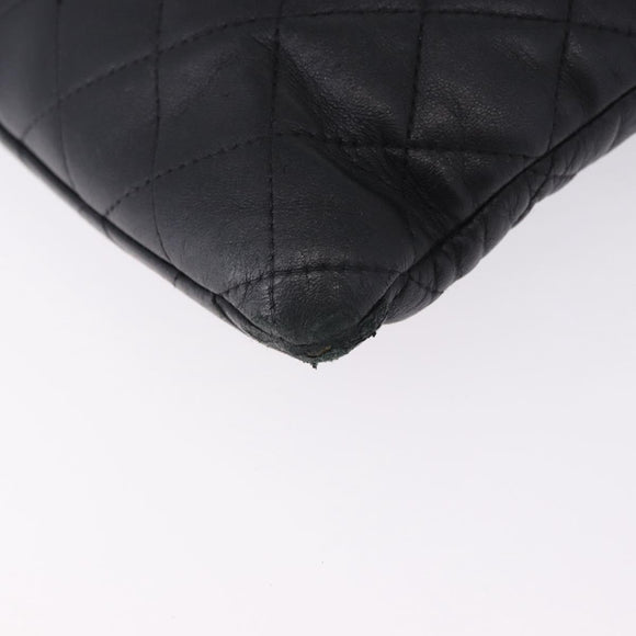 CHANEL Matelasse Clutch Bag Lamb Skin Black Silver CC Auth bs36365