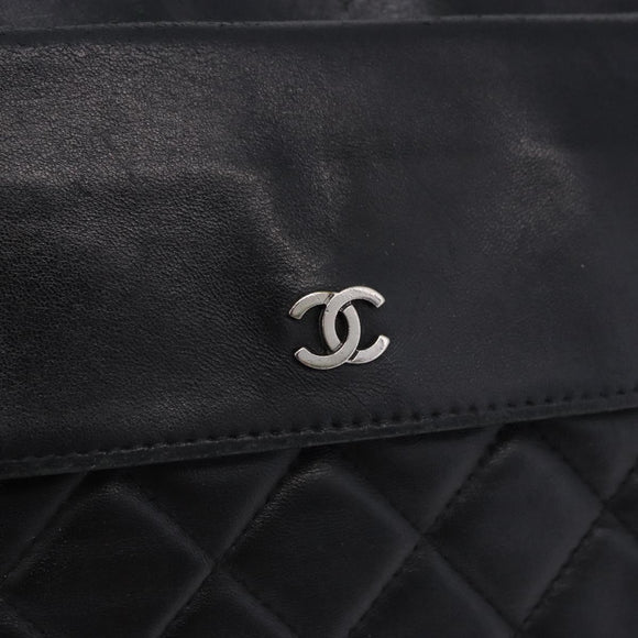 CHANEL Matelasse Clutch Bag Lamb Skin Black Silver CC Auth bs36365