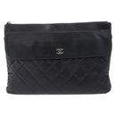 CHANEL Matelasse Clutch Bag Lamb Skin Black Silver CC Auth bs36365-2