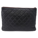 CHANEL Matelasse Clutch Bag Lamb Skin Black Silver CC Auth bs36365-3