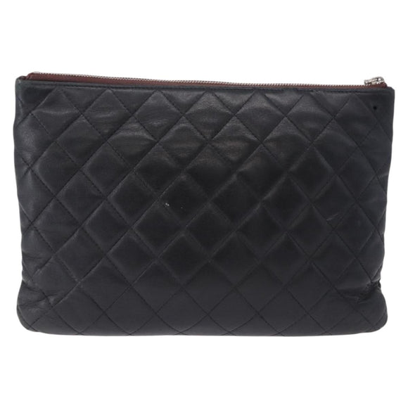 CHANEL Matelasse Clutch Bag Lamb Skin Black Silver CC Auth bs36365