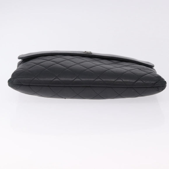 CHANEL Matelasse Clutch Bag Lamb Skin Black Silver CC Auth bs36365