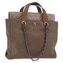 CHANEL Matelasse Chain Hand Bag Leather 2way Brown Silver CC Auth bs36367-1