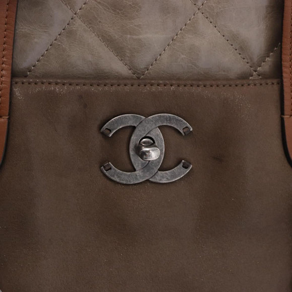 CHANEL Matelasse Chain Hand Bag Leather 2way Brown Silver CC Auth bs36367