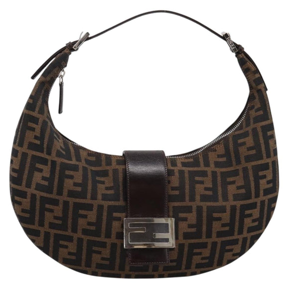 FENDI Zucca Canvas Mamma Baguette Shoulder Bag Brown Silver Auth bs36368SAM