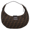 FENDI Zucca Canvas Mamma Baguette Shoulder Bag Brown Silver Auth bs36368SAM-2
