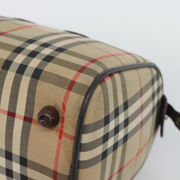 Burberrys Nova Check Boston Bag Canvas Beige Gold Auth bs36369