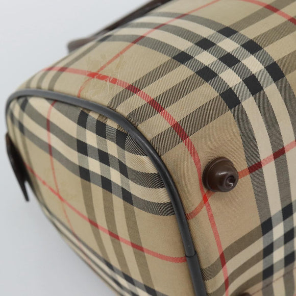 Burberrys Nova Check Boston Bag Canvas Beige Gold Auth bs36369