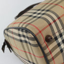 Burberrys Nova Check Boston Bag Canvas Beige Gold Auth bs36369-13