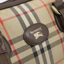 Burberrys Nova Check Boston Bag Canvas Beige Gold Auth bs36369-16