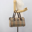 Burberrys Nova Check Boston Bag Canvas Beige Gold Auth bs36369-21
