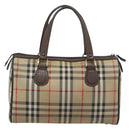 Burberrys Nova Check Boston Bag Canvas Beige Gold Auth bs36369-3