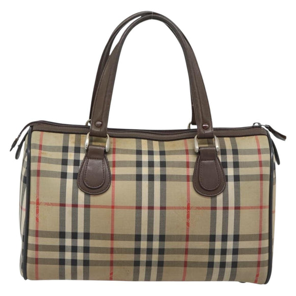 Burberrys Nova Check Boston Bag Canvas Beige Gold Auth bs36369