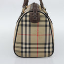 Burberrys Nova Check Boston Bag Canvas Beige Gold Auth bs36369-5