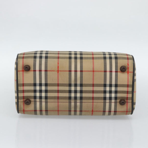 Burberrys Nova Check Boston Bag Canvas Beige Gold Auth bs36369
