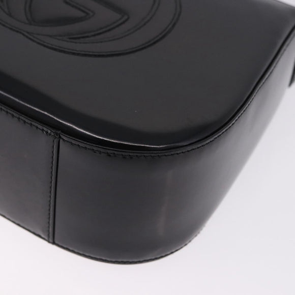 GUCCI Interlocking Shoulder Bag Patent Leather Black 007 2046 0250 Auth bs36370