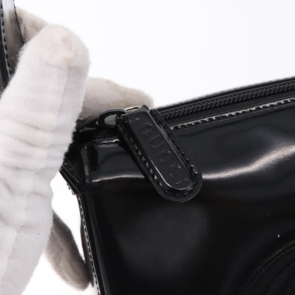 GUCCI Interlocking Shoulder Bag Patent Leather Black 007 2046 0250 Auth bs36370