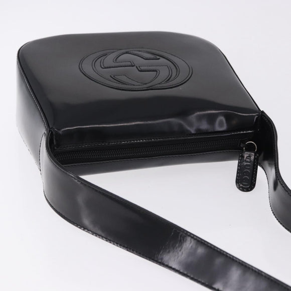 GUCCI Interlocking Shoulder Bag Patent Leather Black 007 2046 0250 Auth bs36370