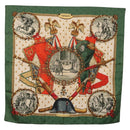 HERMES Carre 90 Scarf Silk ""NAPOLEON"" Green Beige Auth bs36385-1