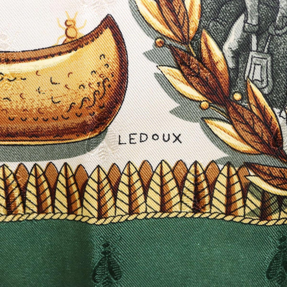 HERMES Carre 90 Scarf Silk ""NAPOLEON"" Green Beige Auth bs36385