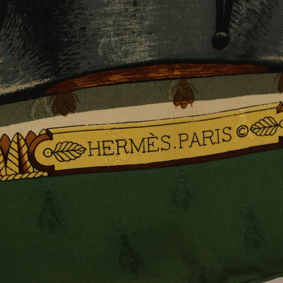 HERMES Carre 90 Scarf Silk ""NAPOLEON"" Green Beige Auth bs36385