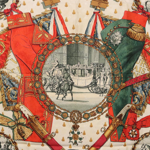 HERMES Carre 90 Scarf Silk ""NAPOLEON"" Green Beige Auth bs36385